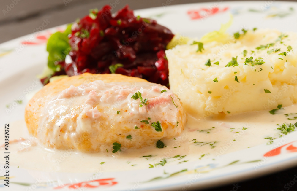 chicken cutlet with mashed potatoes and beetroot salad chicken cutlet with mashed potatoes and beetroot salad