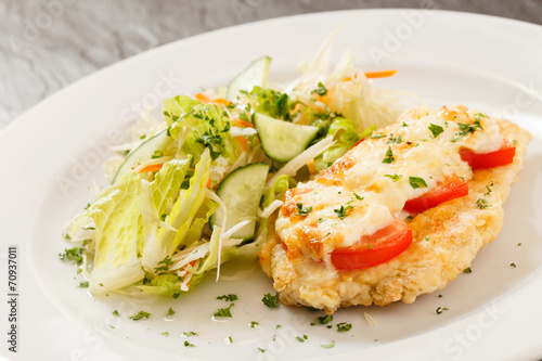 chicken schnitzel with salad