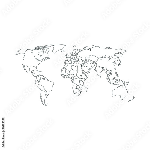 Contour Political map of world. Vector illustration.