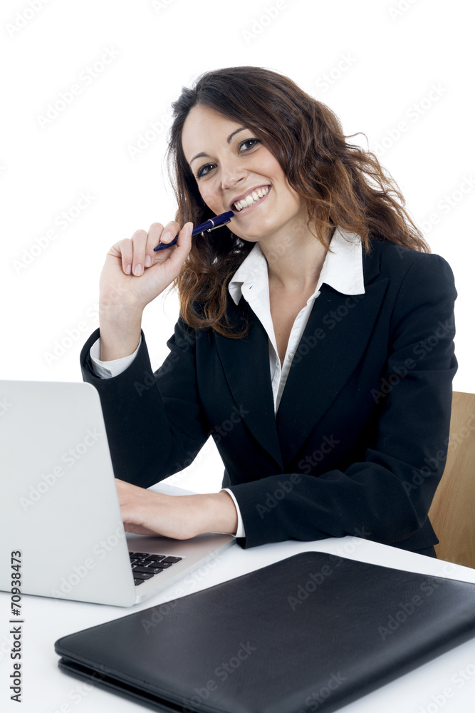 Woman customer service worker, call center smiling operator Woman customer service worker, call center smiling operator