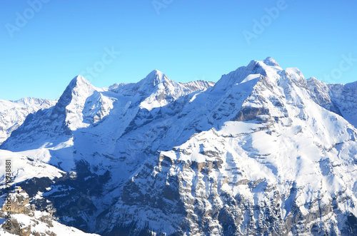 Eiger  Moench and Jungfrau  famous Swiss mountain peaks