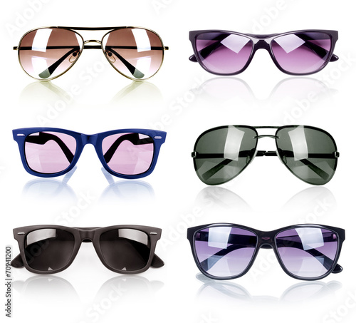 collection of sunglasses isolated