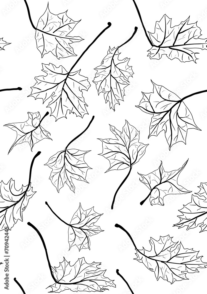 Fototapeta premium maple leaves sketches seamless background