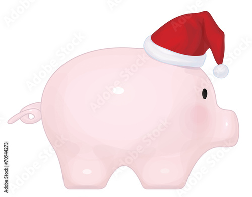 Vector piggybank with Santa claus's hat, isolated.