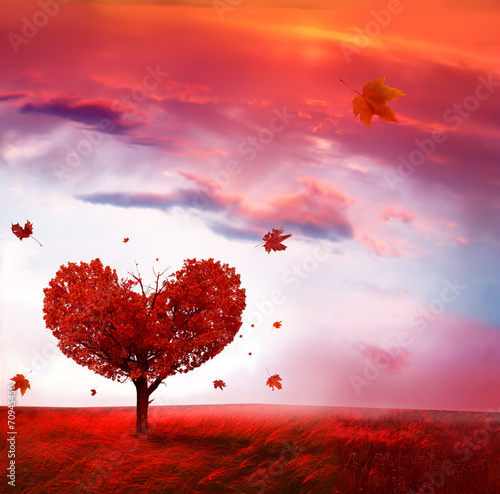 Autumn landscape with  love tree