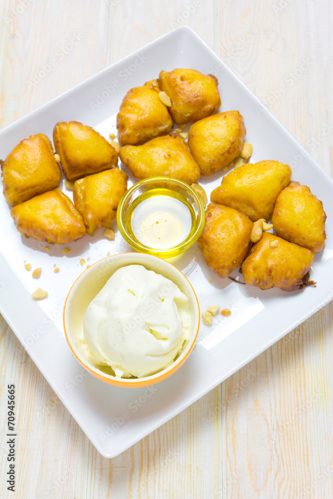 Pineapple fruit fritters with icecream