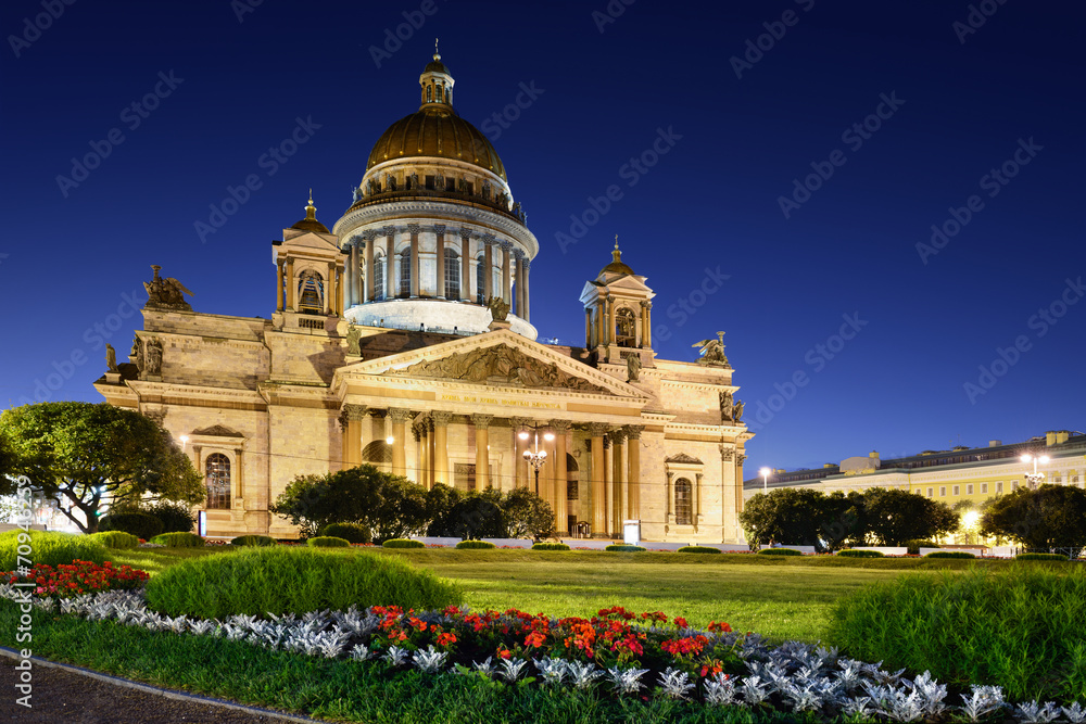 St. Isaac Cathedral in Saint-Petersburg, Russia. Night view