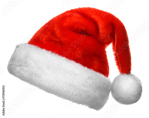 Single Santa Claus red hat isolated on white background