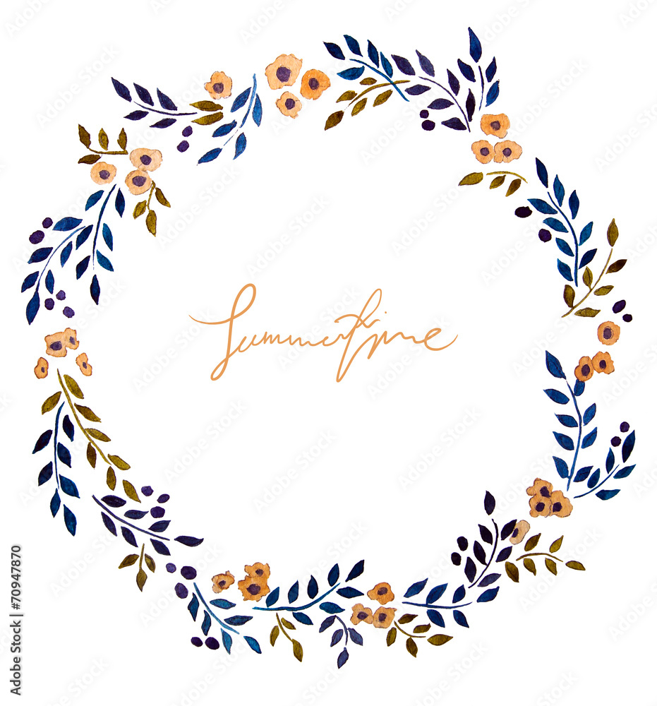 Naklejka premium hand painted watercolor wreath. Flower decoration. Floral design