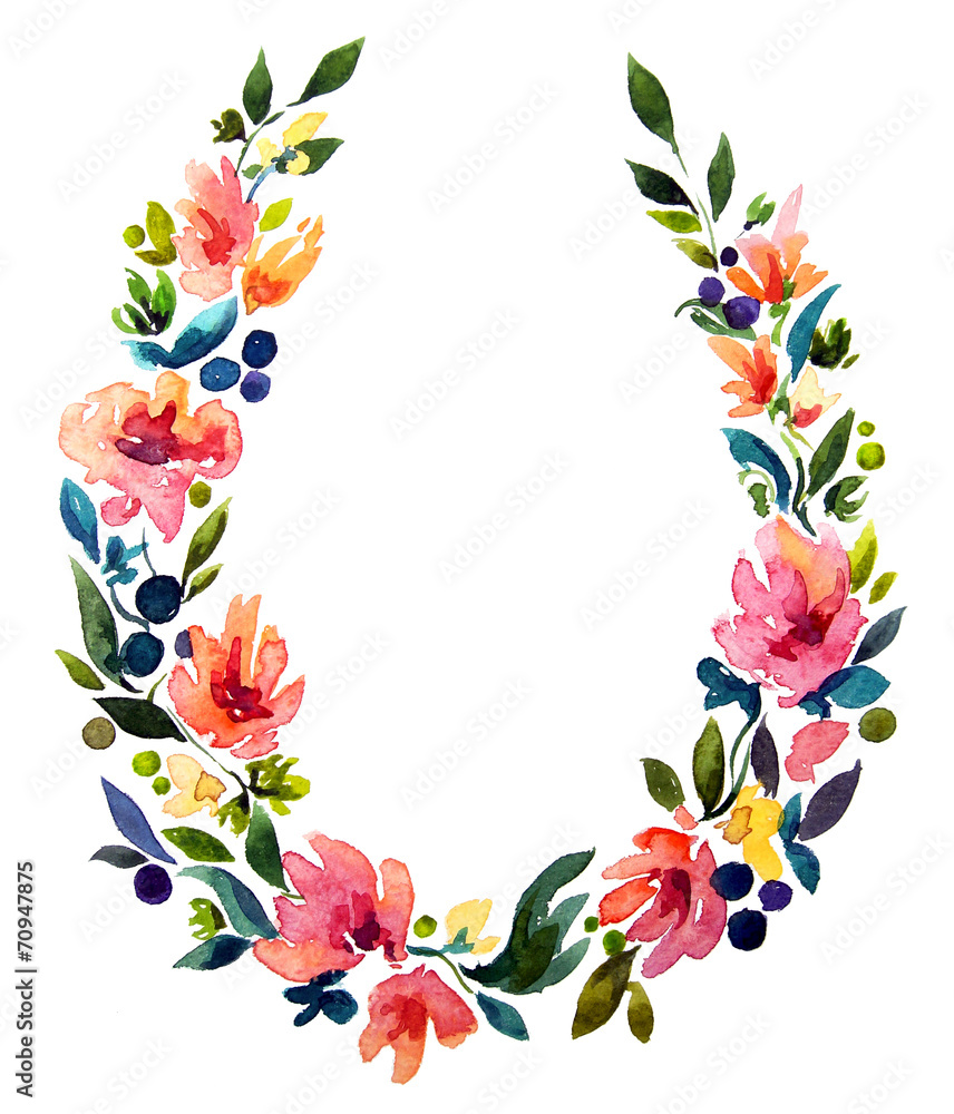 Fototapeta premium hand painted watercolor wreath. Flower decoration