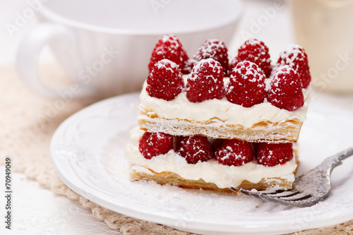 Appetizing french millefeuilles raspberry dessert