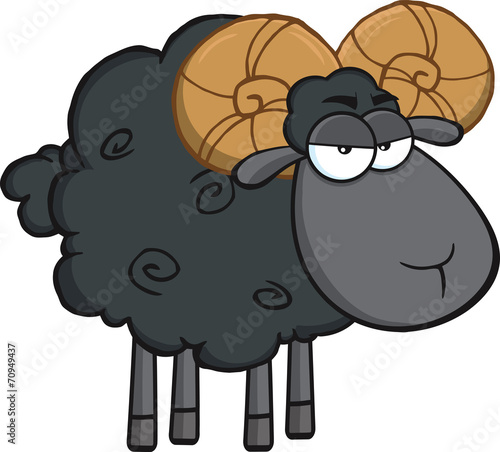 Angry Black Ram Sheep Cartoon Mascot Character