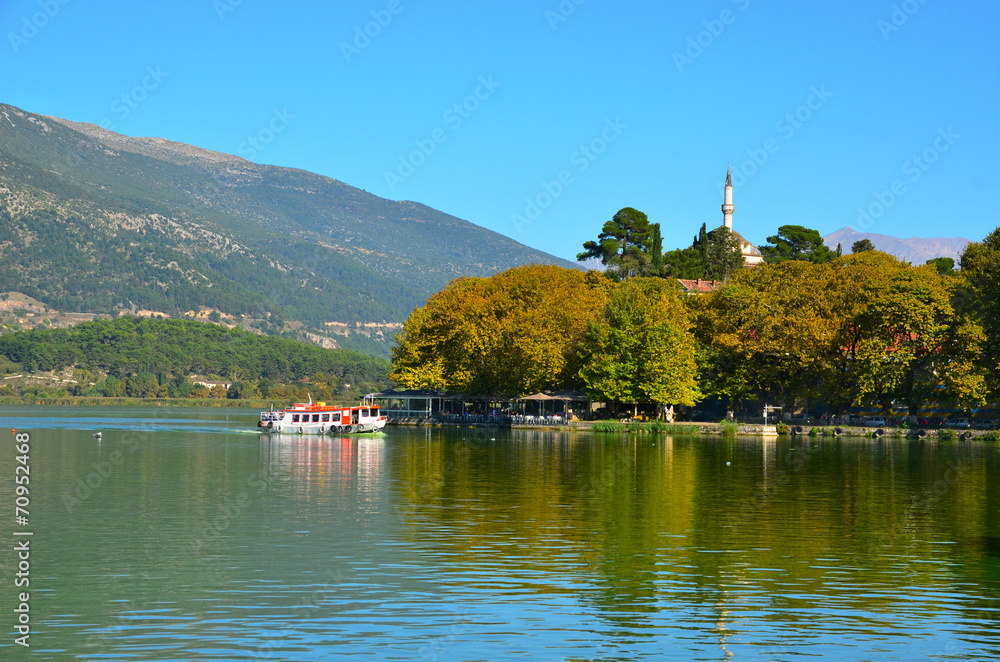 Ioannina lake Pamvotis and boat to the island