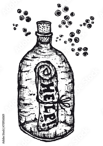 Help message on paper in a glass bottle