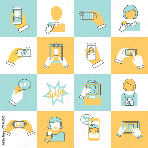 Selfie icons flat line