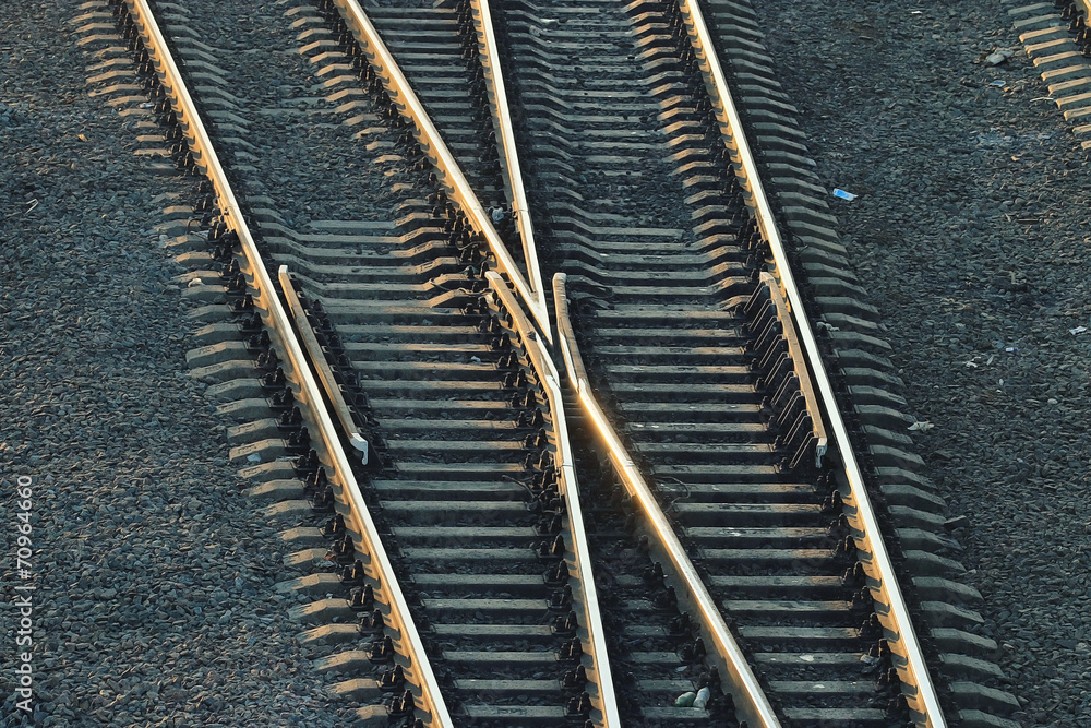 Fototapeta premium railroad rails path train station wire