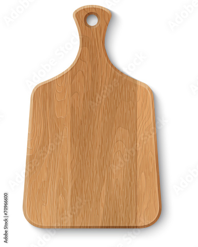 Realistic wooden cutting board, isolated on white