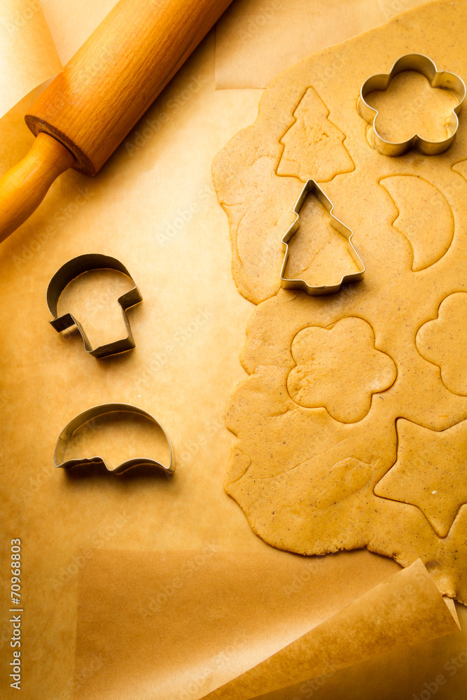 Closeup cutting of gingerbread cookies