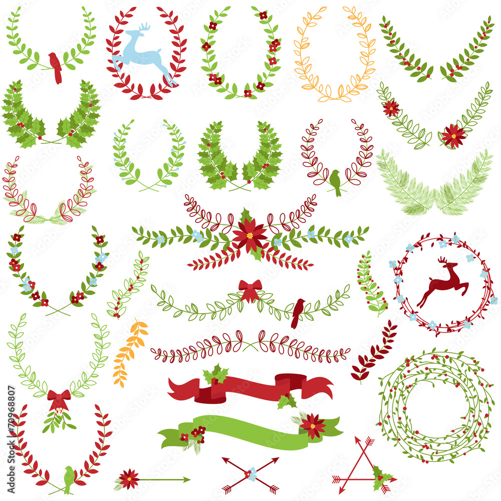 Fototapeta premium Vector Collection of Christmas Holiday Themed Laurels