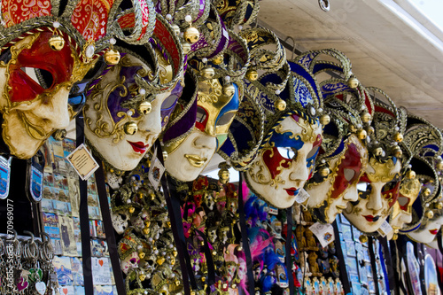Typical Venetian Carnival Masks in a Market in Venice