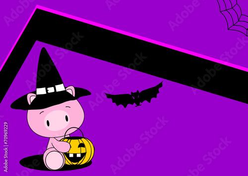 halloween cute pig baby witch background