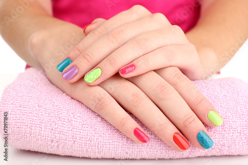 Woman hands with bright manicure, close-up