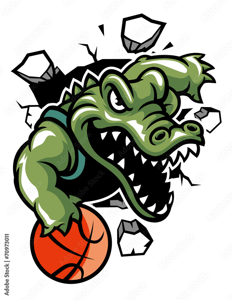 Fototapeta premium crocodile basketball mascot break the wall
