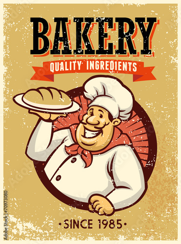 retro style baker presenting a bread