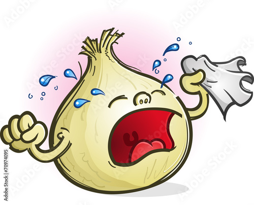 Onion Crying with Handkerchief Cartoon Character