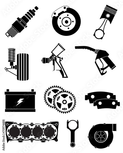 Vehicle parts icons set
