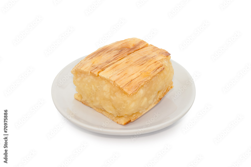 casava grill with syrup isolated on white, Thai dessert casava grill with syrup isolated on white, Thai dessert