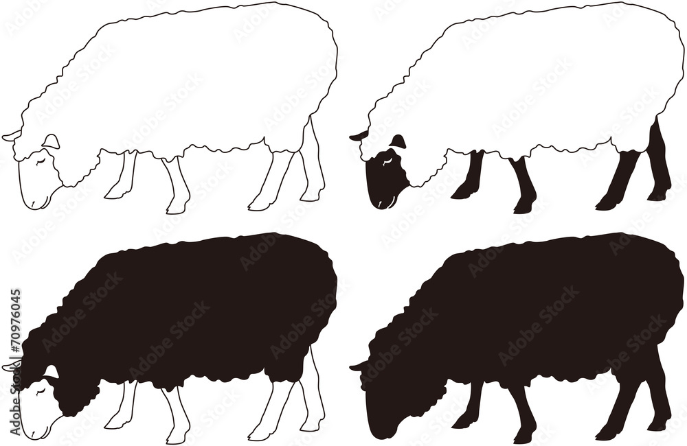 Naklejka premium 羊 横向き アウトラインセット