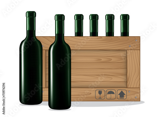 Bottles of wine  and Wooden box