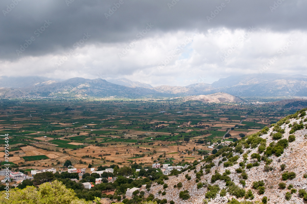 View of Lasithi plateau on the island of Crete, Greece.