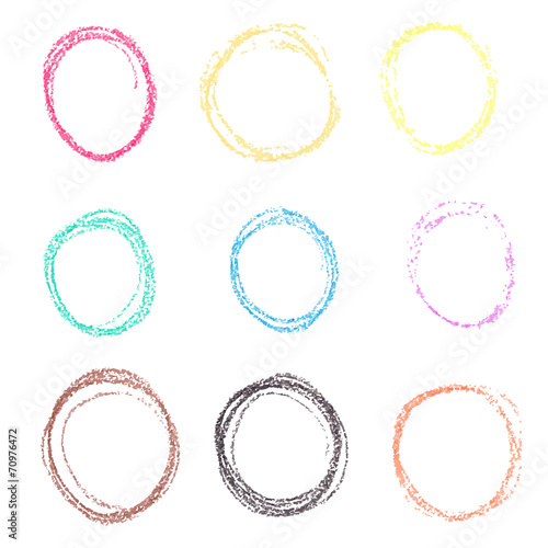 Set of colored spots of wax crayon, isolated on white background