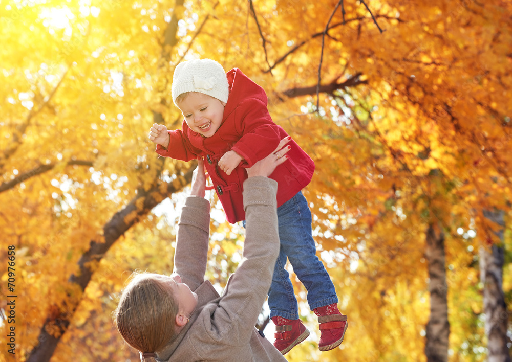 нарру family. Mom and baby daughter for walk in autumn нарру family. Mom and baby daughter for walk in autumn