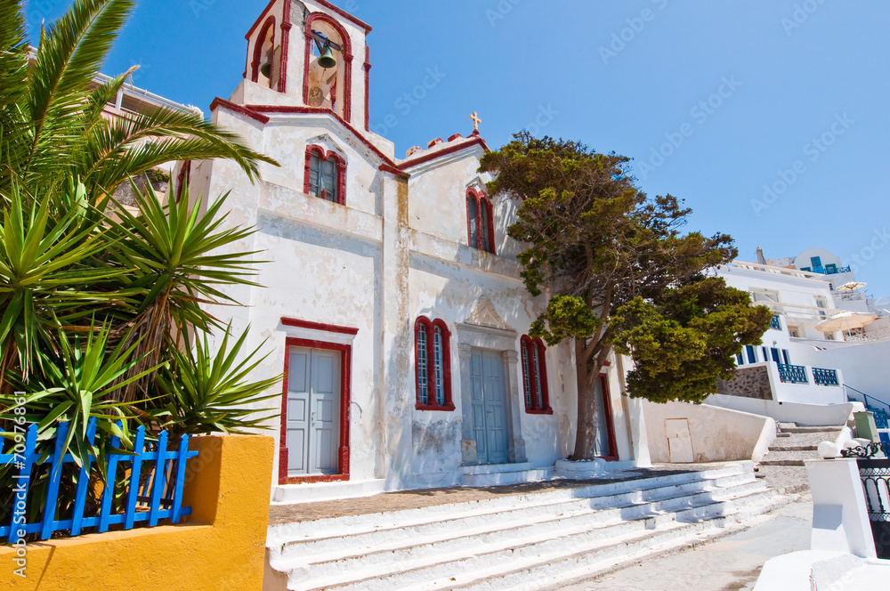 Orthodox church in the capital of  Santorini, Fira, Greece.