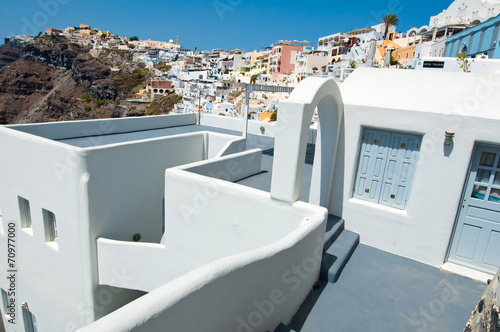 Typical caved house with patio on the Santorini (Thira).Greece.