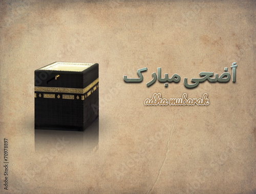 Islamic concept of adha greeting & kaaba photo