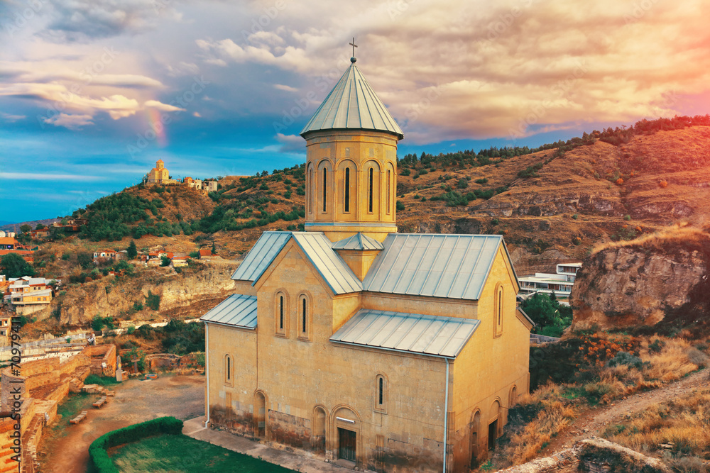 Beautiful panoramic view of Tbilisi city at sunset. Beautiful panoramic view of Tbilisi city at sunset.