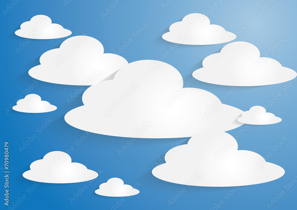 White paper clouds on blue sky background White paper clouds on blue sky background