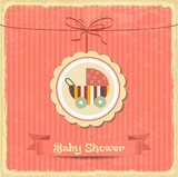 retro baby shower card with stroller