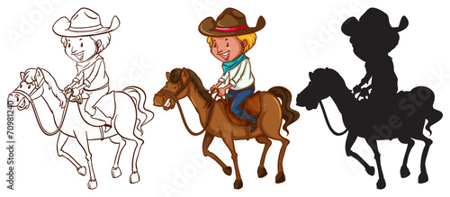 Sketches of a man riding a horse