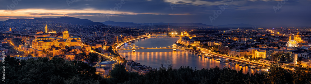 Naklejka premium Panorama Budapesztu nocą