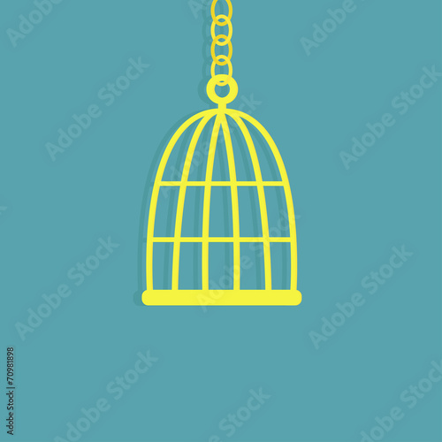 Golden birdcage cell. Flat design style.