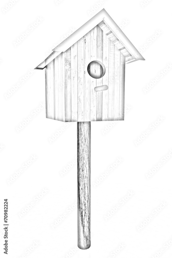 Nest box birdhouse. Pencil drawing Nest box birdhouse. Pencil drawing