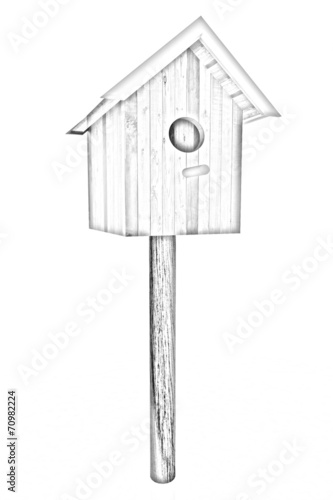 Nest box birdhouse. Pencil drawing