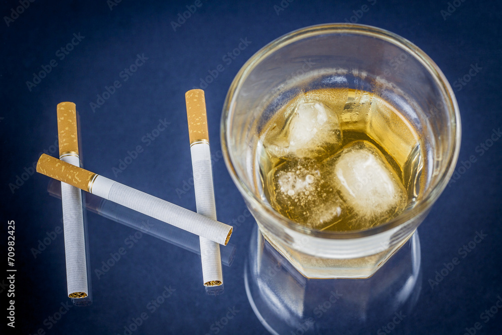 Cigarettes and glass of alcohol forming the word NO Cigarettes and glass of alcohol forming the word NO
