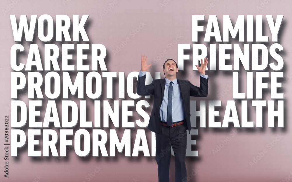 Composite image of stressed businessman gesturing Composite image of stressed businessman gesturing