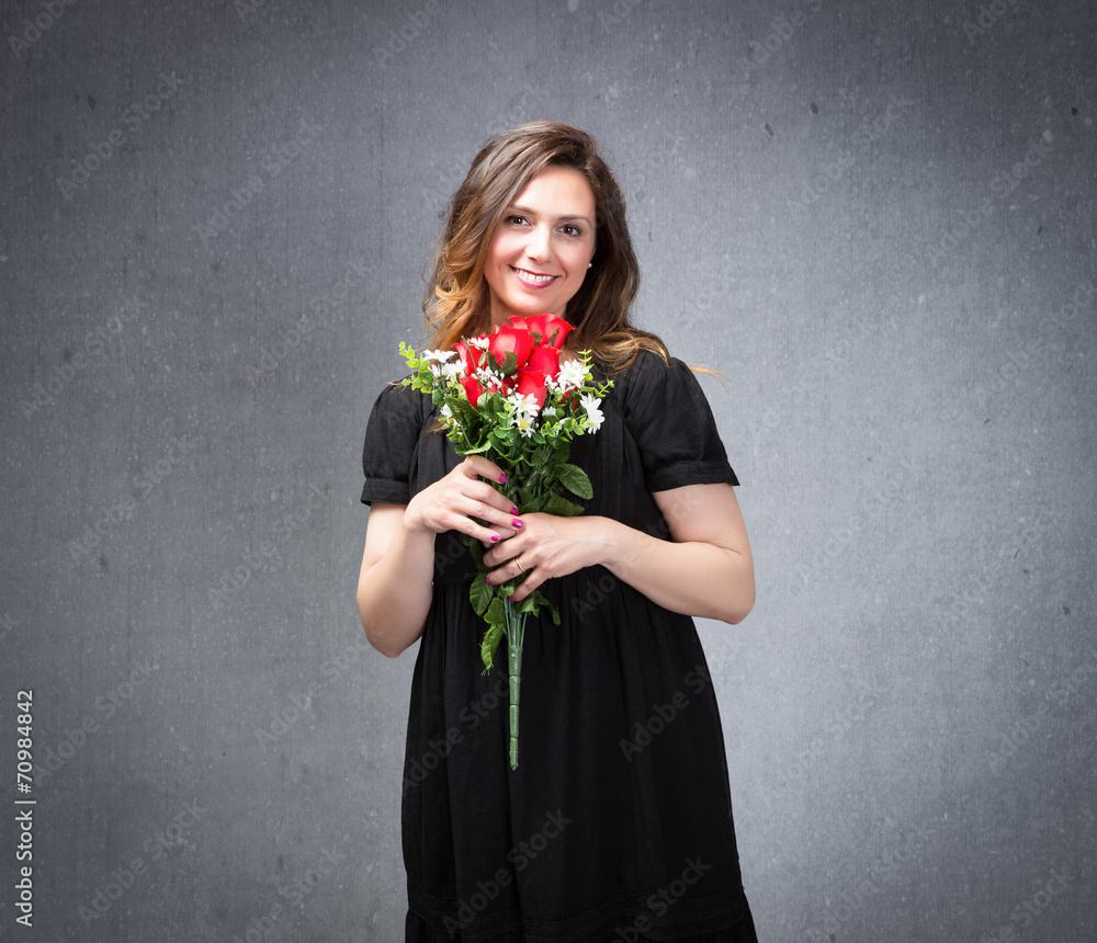 lady receiving romantic red roses lady receiving romantic red roses